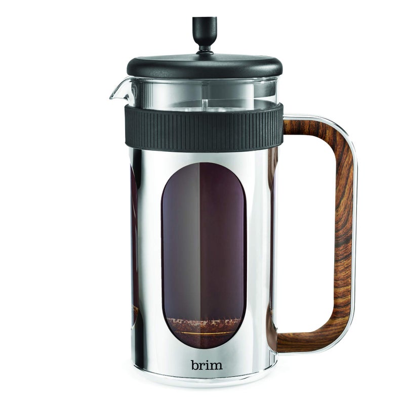 brim 8 Cup French Press, Quickly Brew Coffee in Under 5 Minutes, Classic Design with Modern Twist, Dishwasher Safe Carafe for Easy Cleaning, Replacement Filter Included, Stainless Steel/Wood - Image 1